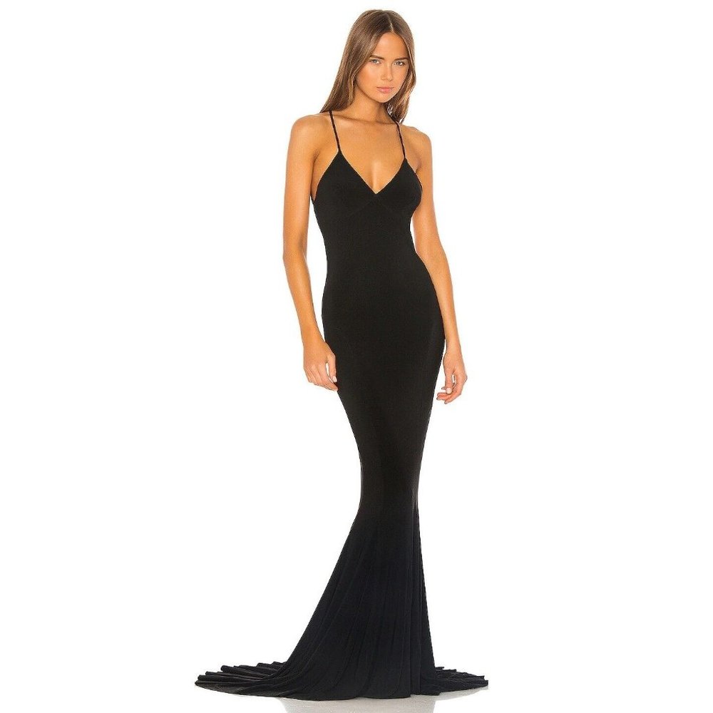 Norma Kamali X REVOLVE Low Back Slip Mermaid Fishtail Gown Midnight